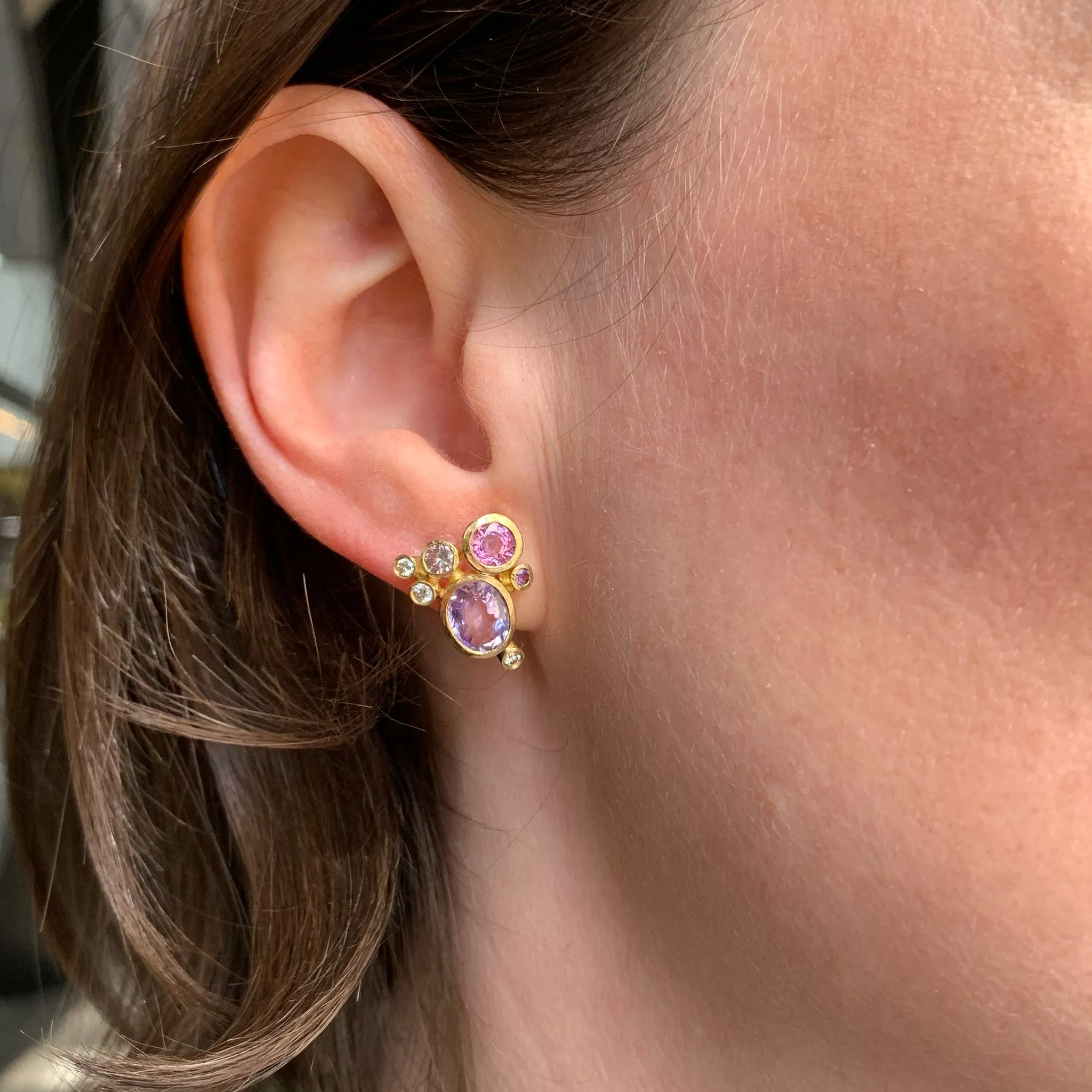 Sapphire and Diamond Cluster Studs Earrings