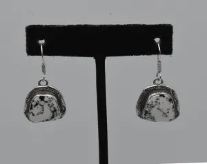 Secatero - Vintage Howlite Sterling Silver Dangle Earrings