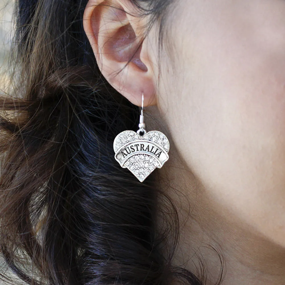 Silver Australia Pave Heart Charm Dangle Earrings