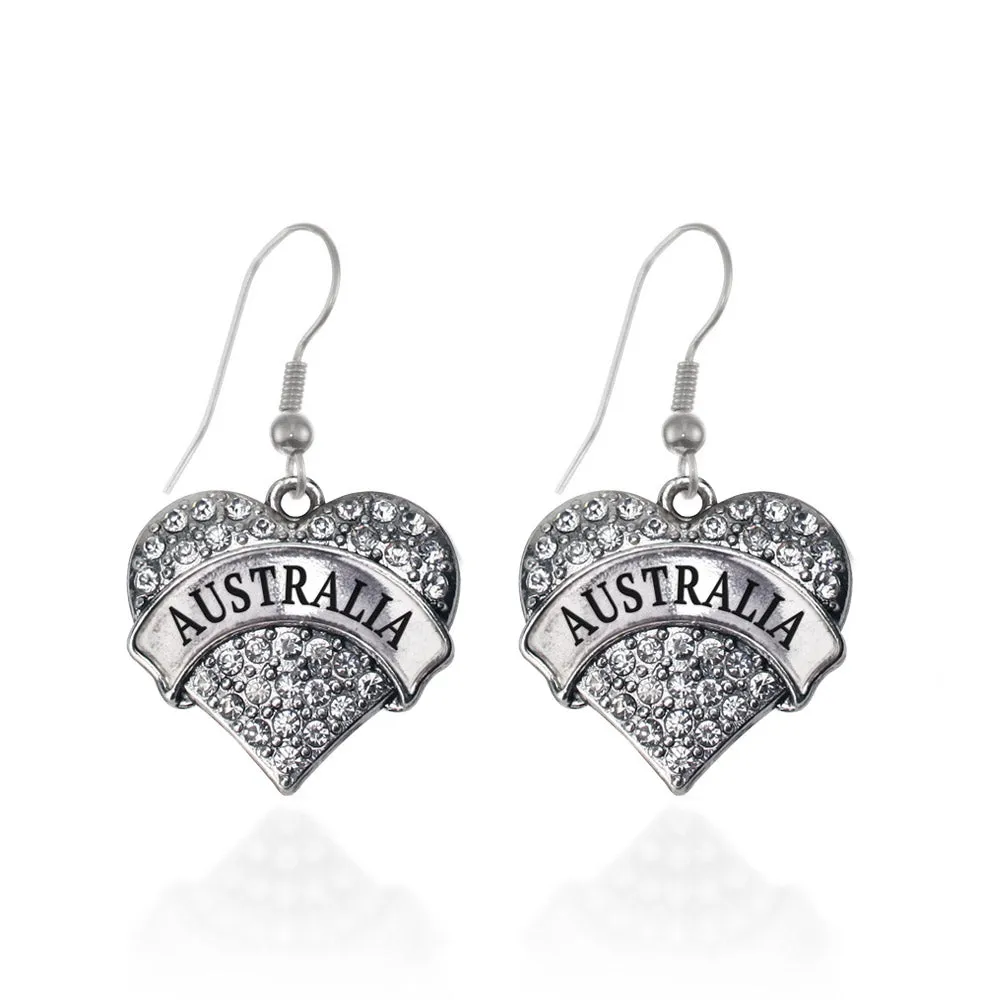 Silver Australia Pave Heart Charm Dangle Earrings