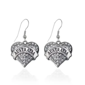 Silver Australia Pave Heart Charm Dangle Earrings