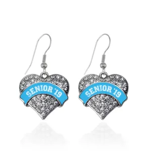 Silver Blue Senior 2019 Pave Heart Charm Dangle Earrings