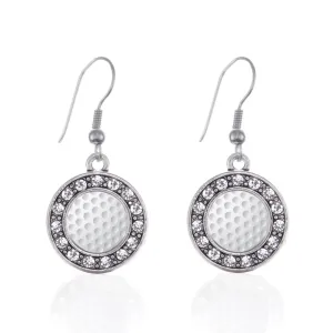 Silver Golf Lovers Circle Charm Dangle Earrings
