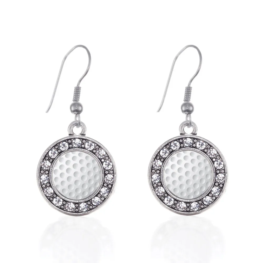 Silver Golf Lovers Circle Charm Dangle Earrings