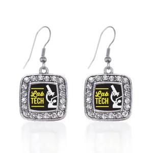 Silver Lab Technician Square Charm Dangle Earrings