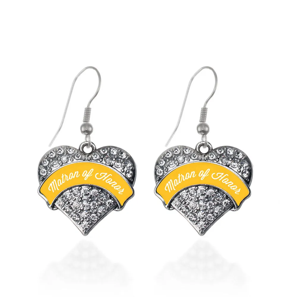Silver Marigold Matron Pave Heart Charm Dangle Earrings
