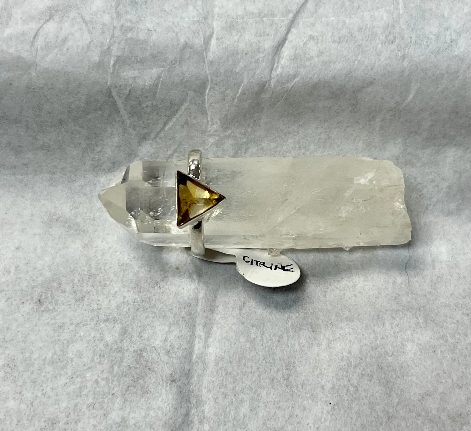 Silver Natural Citrine Faced Point Ring Size 8