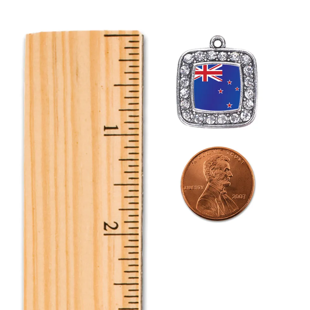 Silver New Zealand Flag Square Charm Dangle Earrings