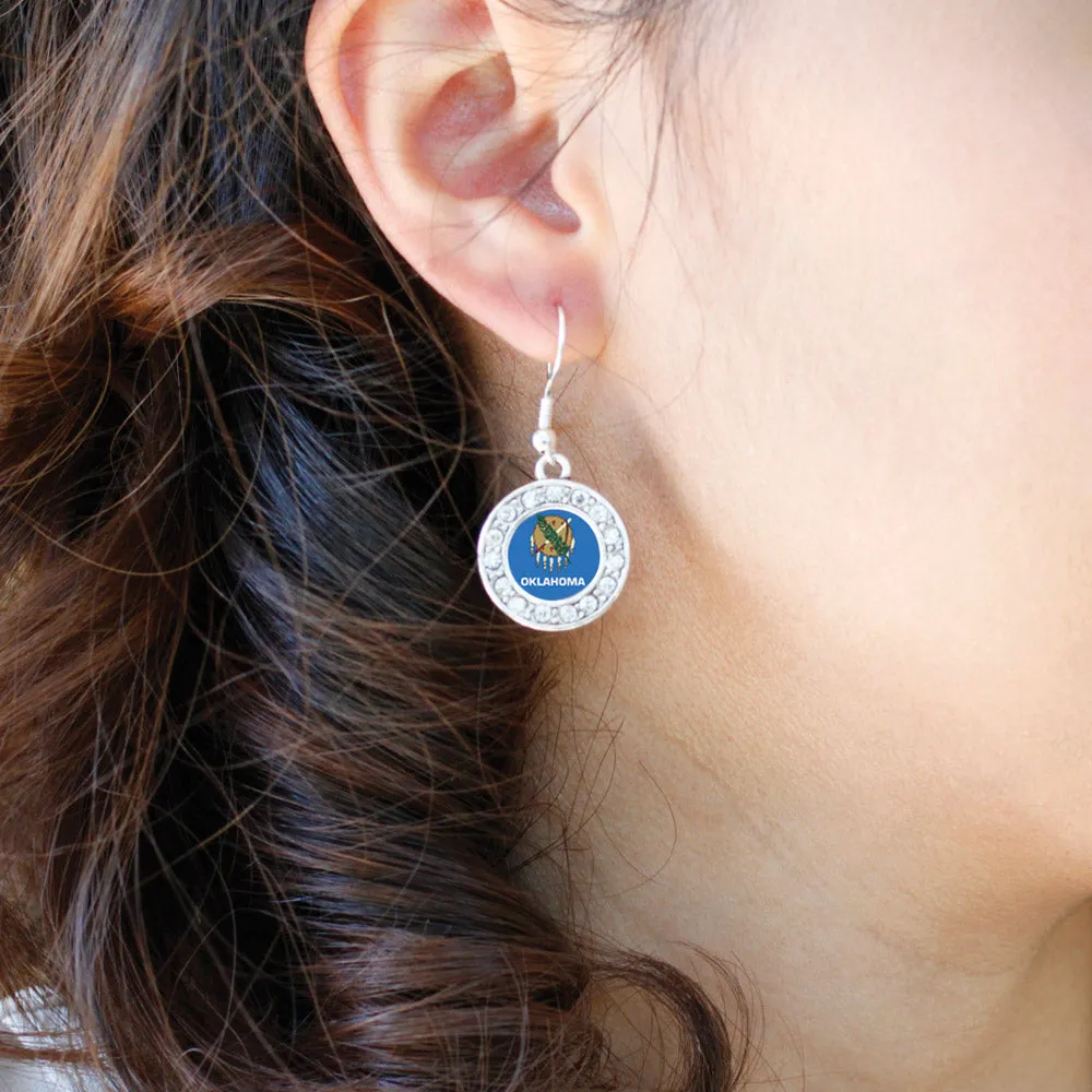 Silver Oklahoma Flag Circle Charm Dangle Earrings