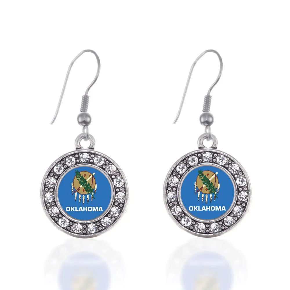 Silver Oklahoma Flag Circle Charm Dangle Earrings