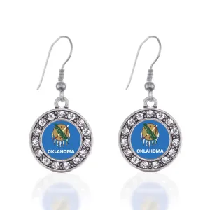 Silver Oklahoma Flag Circle Charm Dangle Earrings