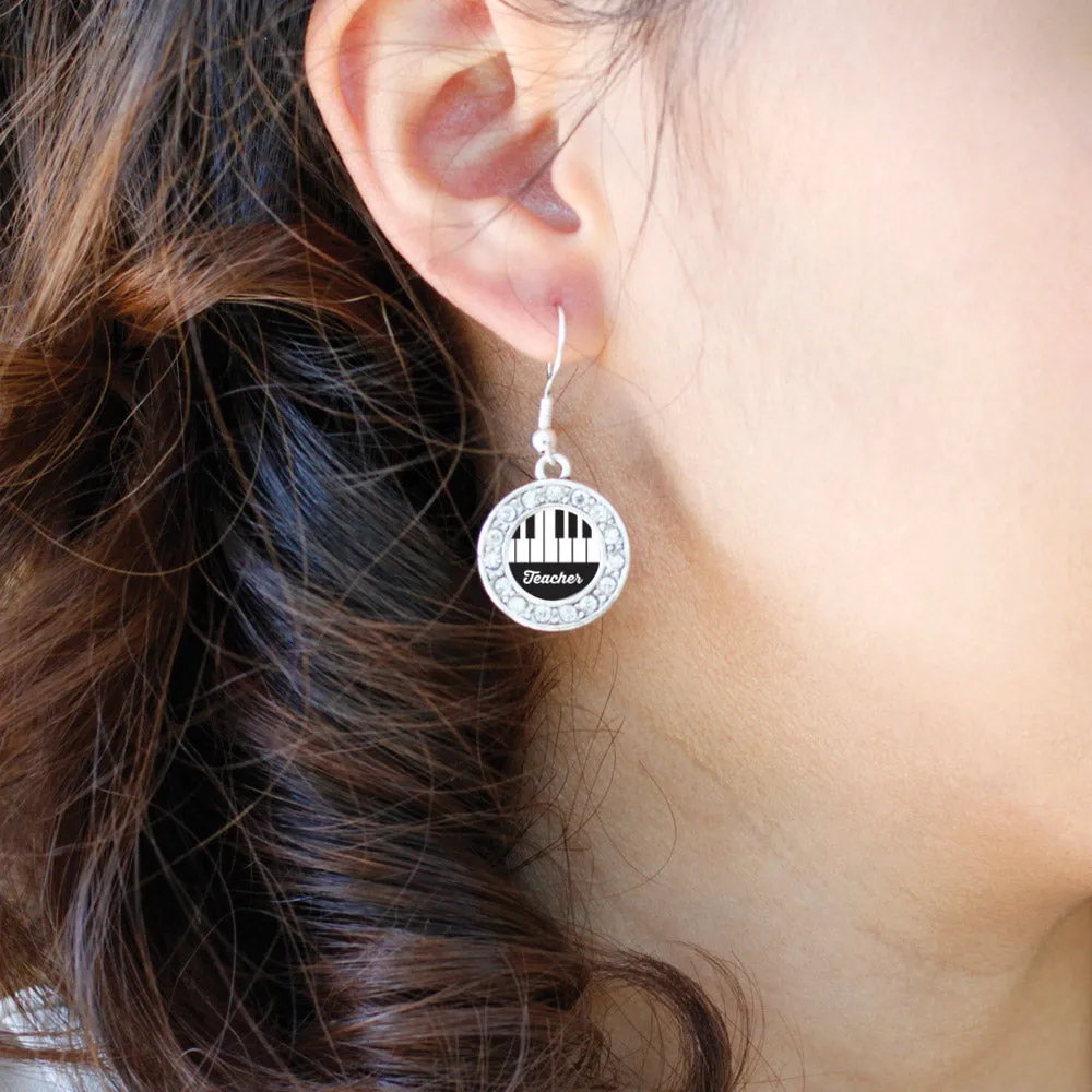 Silver Piano Teacher Circle Charm Dangle Earrings