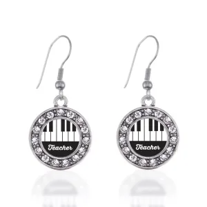 Silver Piano Teacher Circle Charm Dangle Earrings
