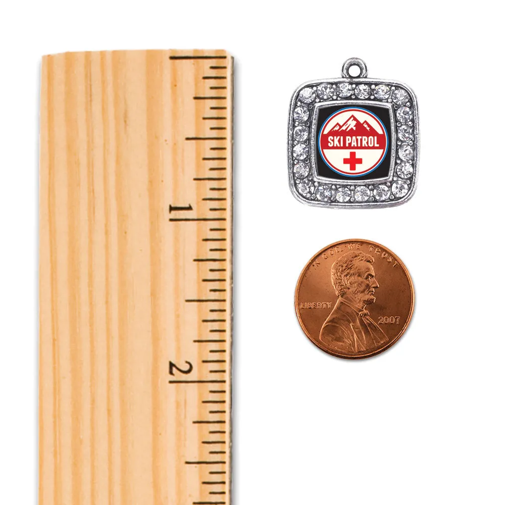 Silver Ski Patrol Square Charm Dangle Earrings
