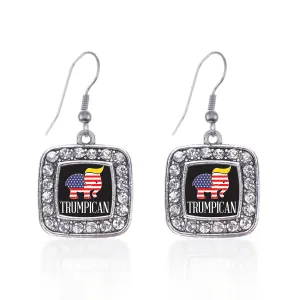 Silver Trumpican Square Charm Dangle Earrings