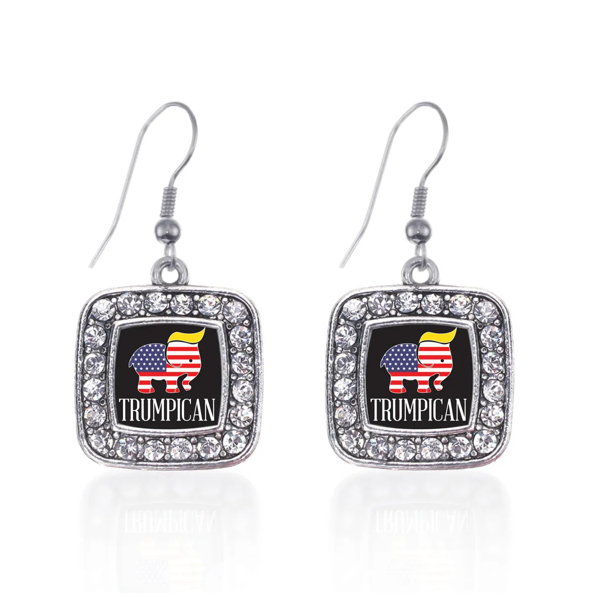 Silver Trumpican Square Charm Dangle Earrings