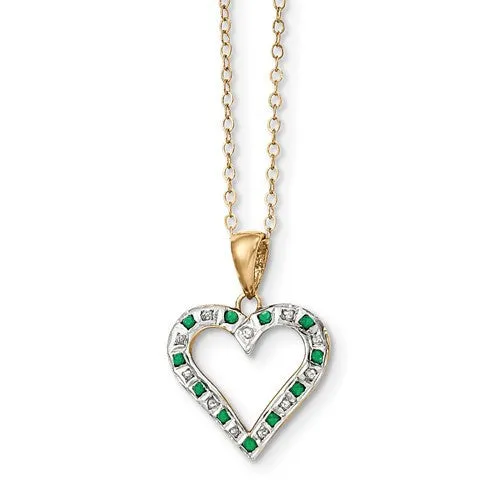 Sterling Silver & Gold-Plated Diamond & Emerald Heart Necklace