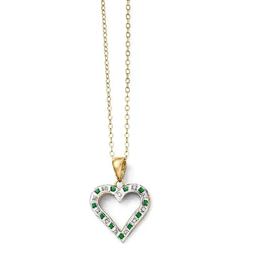 Sterling Silver & Gold-Plated Diamond & Emerald Heart Necklace