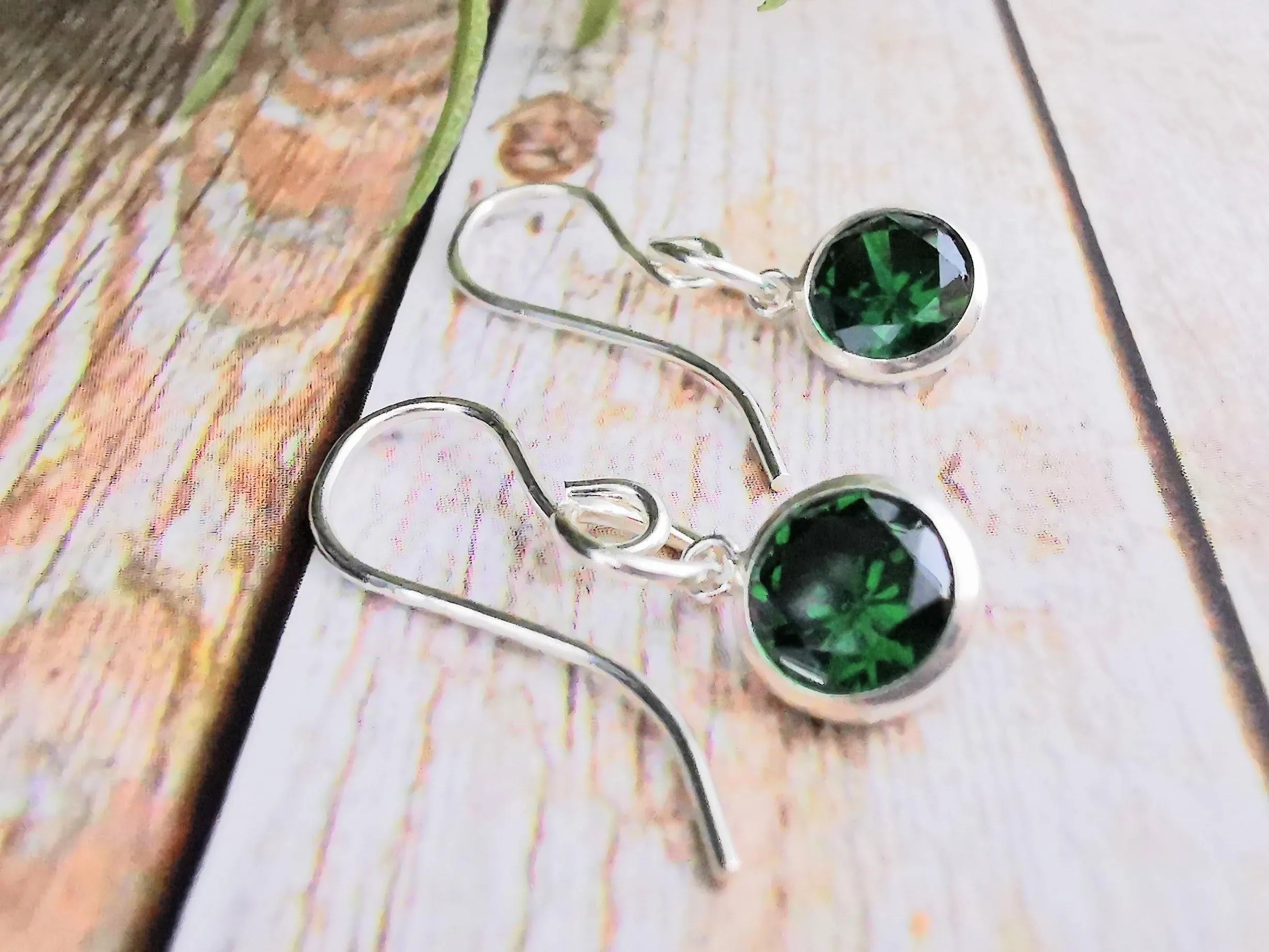 Sterling Silver Emerald Green CZ Drop Earrings