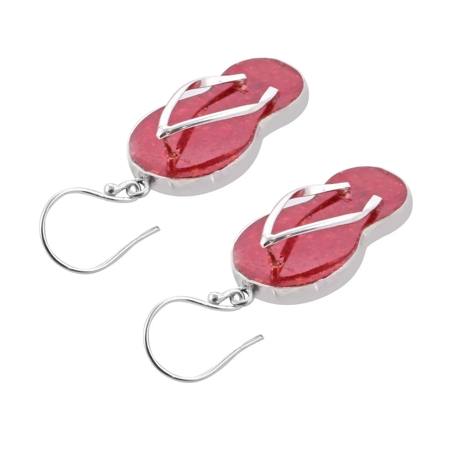 Sterling Silver RED CORAL Slipper Flip Flop Earrings