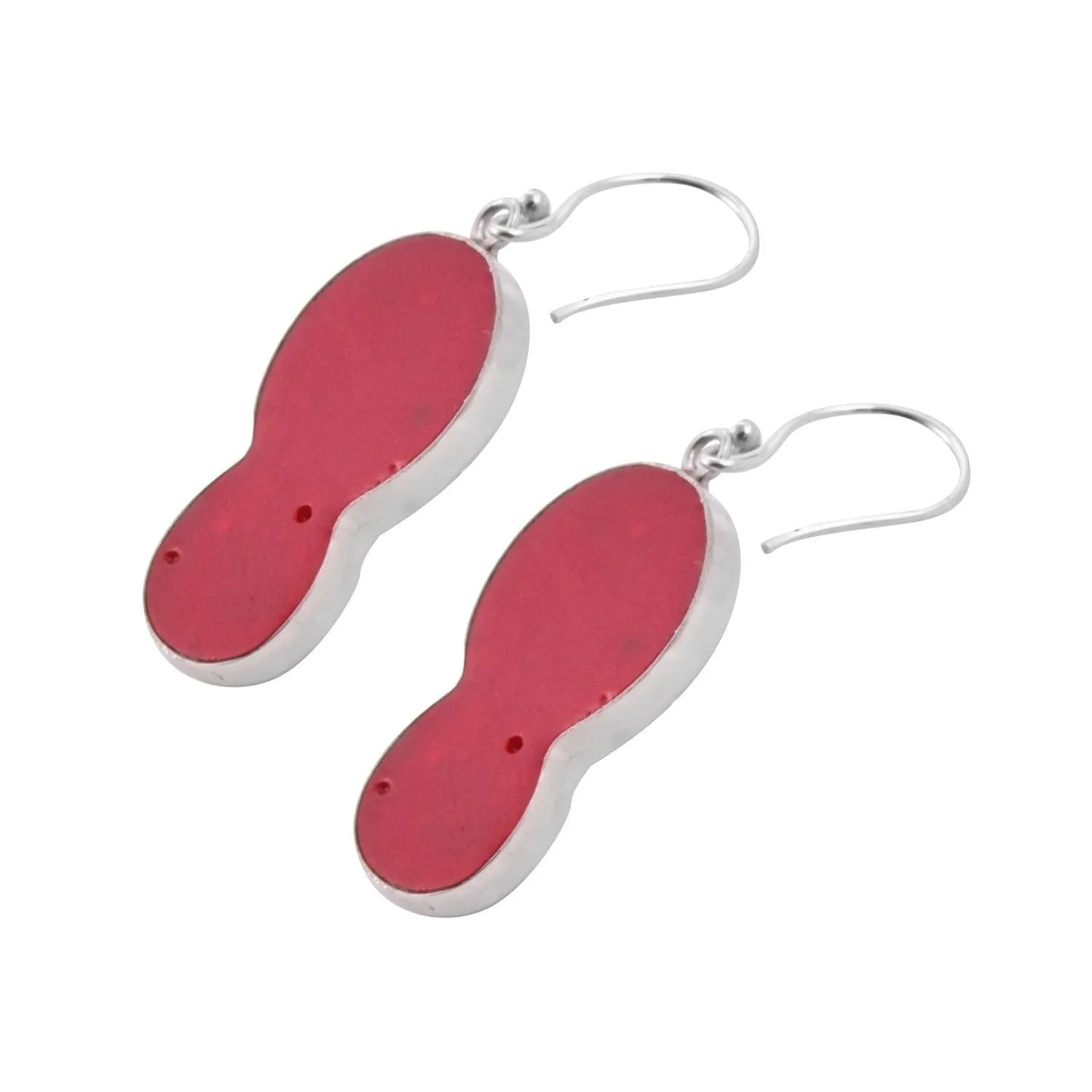 Sterling Silver RED CORAL Slipper Flip Flop Earrings