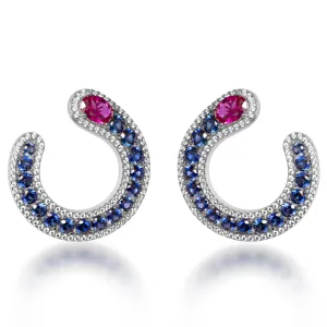 Sterling silver simulated sapphire & ruby earrings