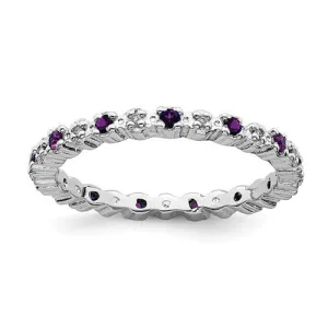 Sterling Silver Stackable Expressions Amethyst & Diamond Alternating Eternity Ring