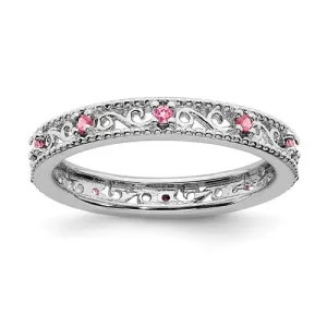 Sterling Silver Stackable Expressions Created Pink Sapphire Filigree Ring
