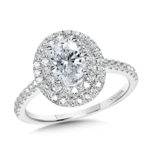 Straight Oval Double-Halo Engagement Ring