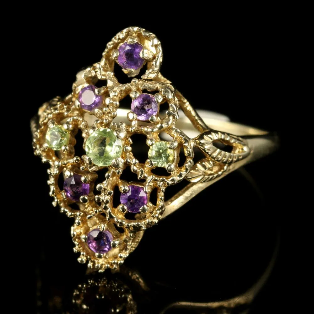 Suffragette Ring Marquise Amethyst Peridot 9Ct Gold