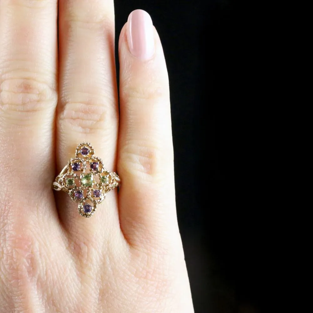 Suffragette Ring Marquise Amethyst Peridot 9Ct Gold