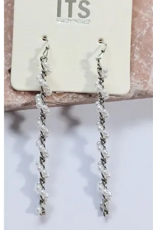 Swizzle Stick Silver Pearl Earrings