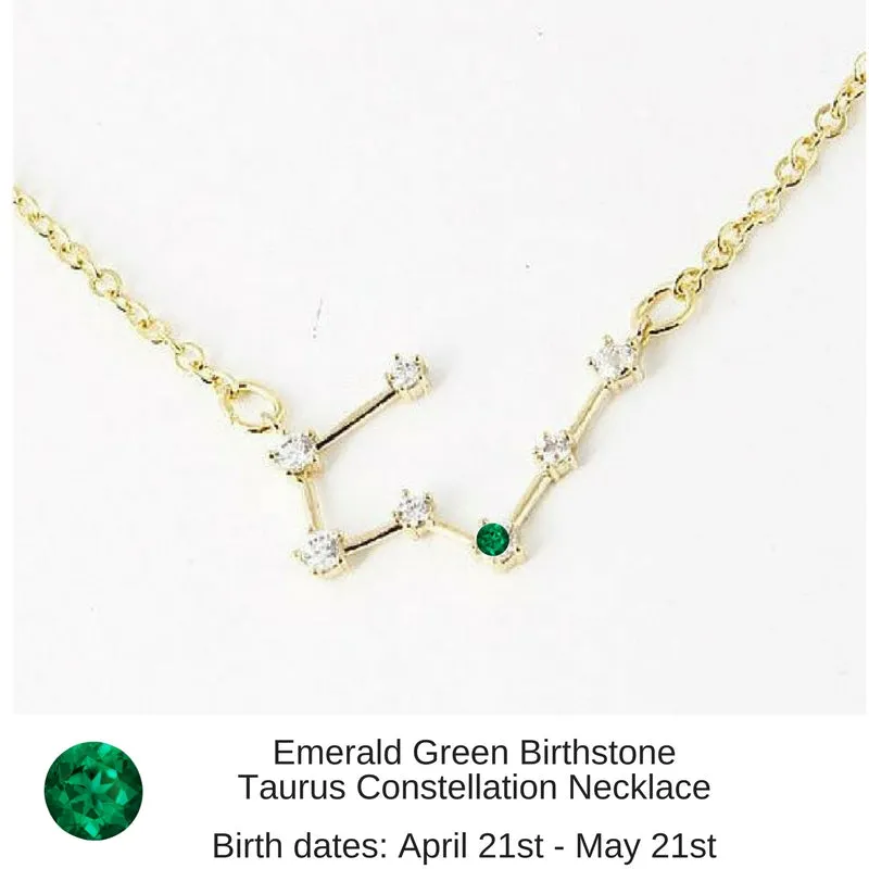 Taurus Constellation Zodiac Necklace with Emerald Birthstone - "Star Candy"
