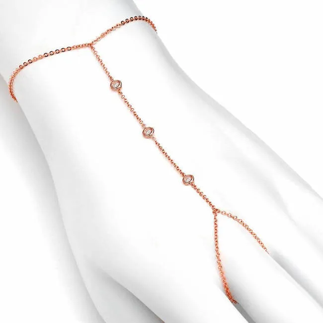 Three Diamond Hand Chain Bracelet