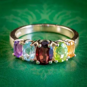 Victorian Style Gemstone Ring 9ct Yellow Gold Citrine Peridot Garnet Amethyst Topaz