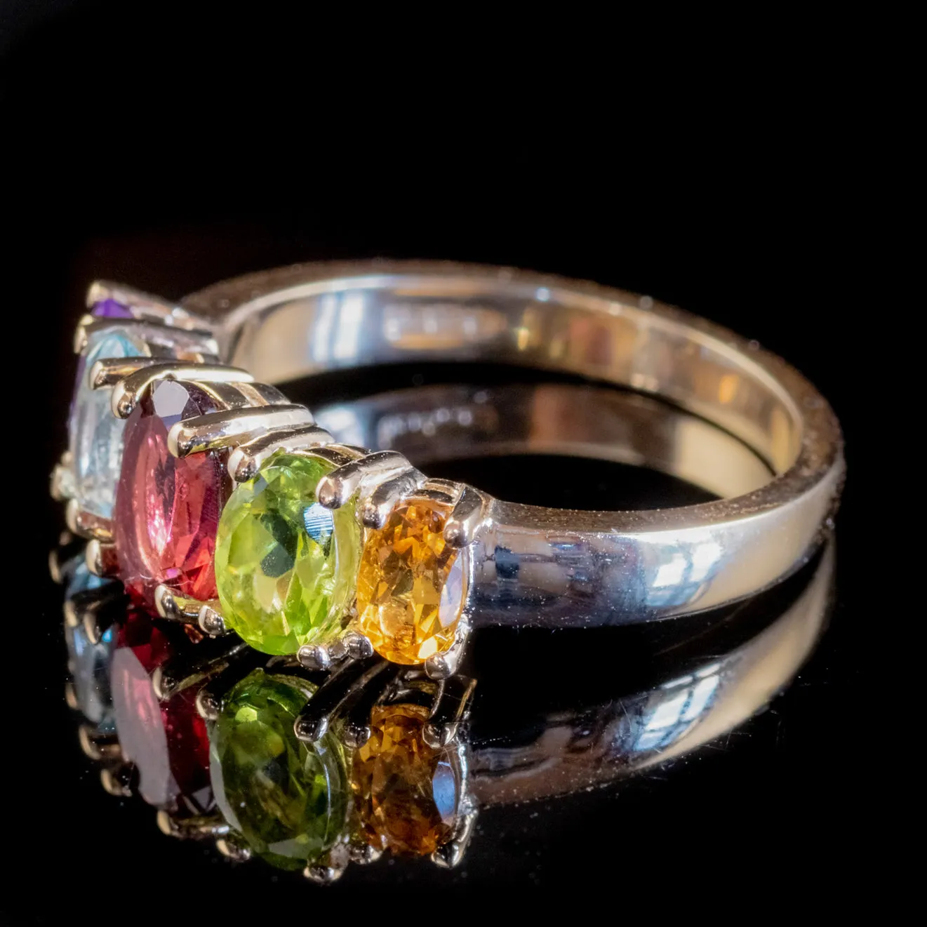 Victorian Style Gemstone Ring 9ct Yellow Gold Citrine Peridot Garnet Amethyst Topaz