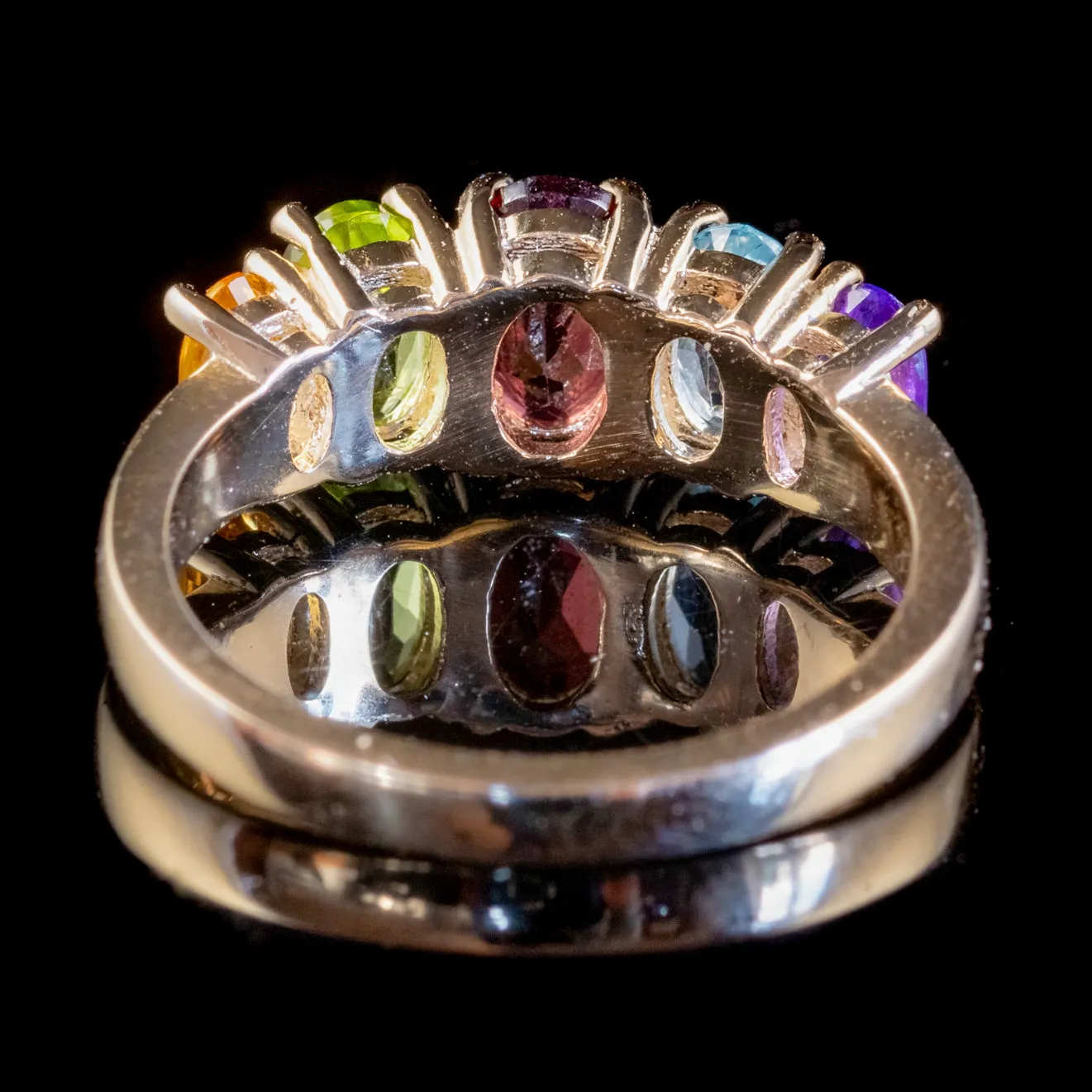Victorian Style Gemstone Ring 9ct Yellow Gold Citrine Peridot Garnet Amethyst Topaz