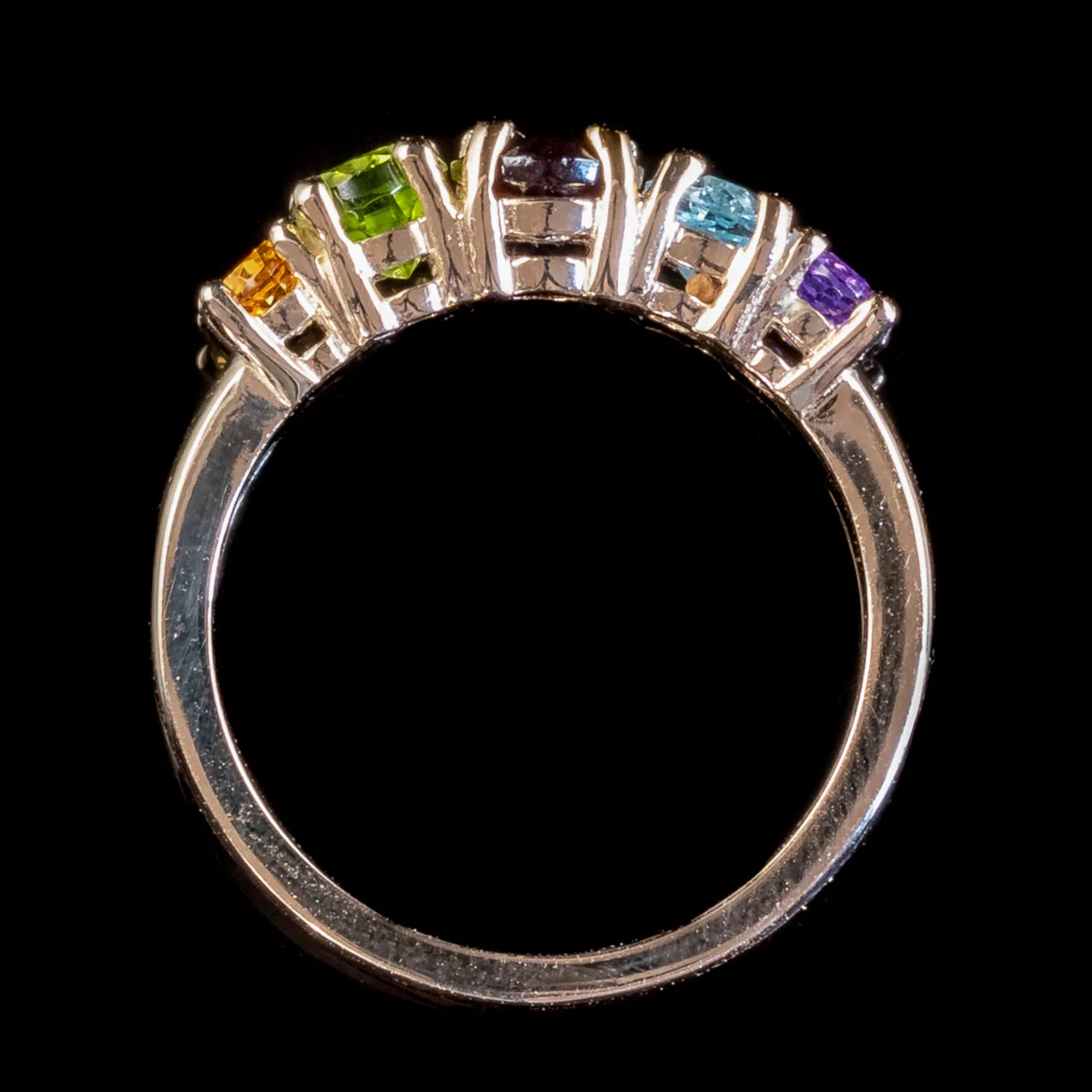Victorian Style Gemstone Ring 9ct Yellow Gold Citrine Peridot Garnet Amethyst Topaz