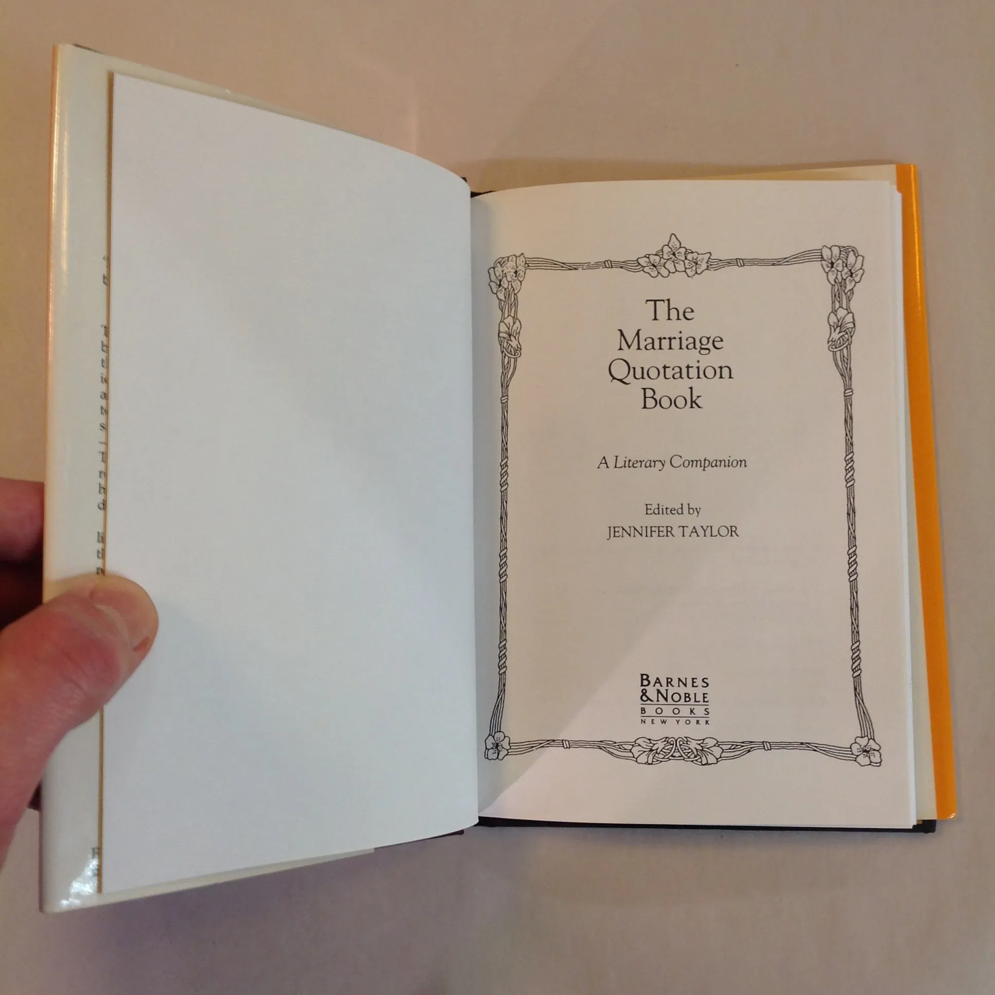Vintage 1991 Hardcover Gift Book The Marriage Quotation Book: A Literary Companion Jennifer Taylor Ed