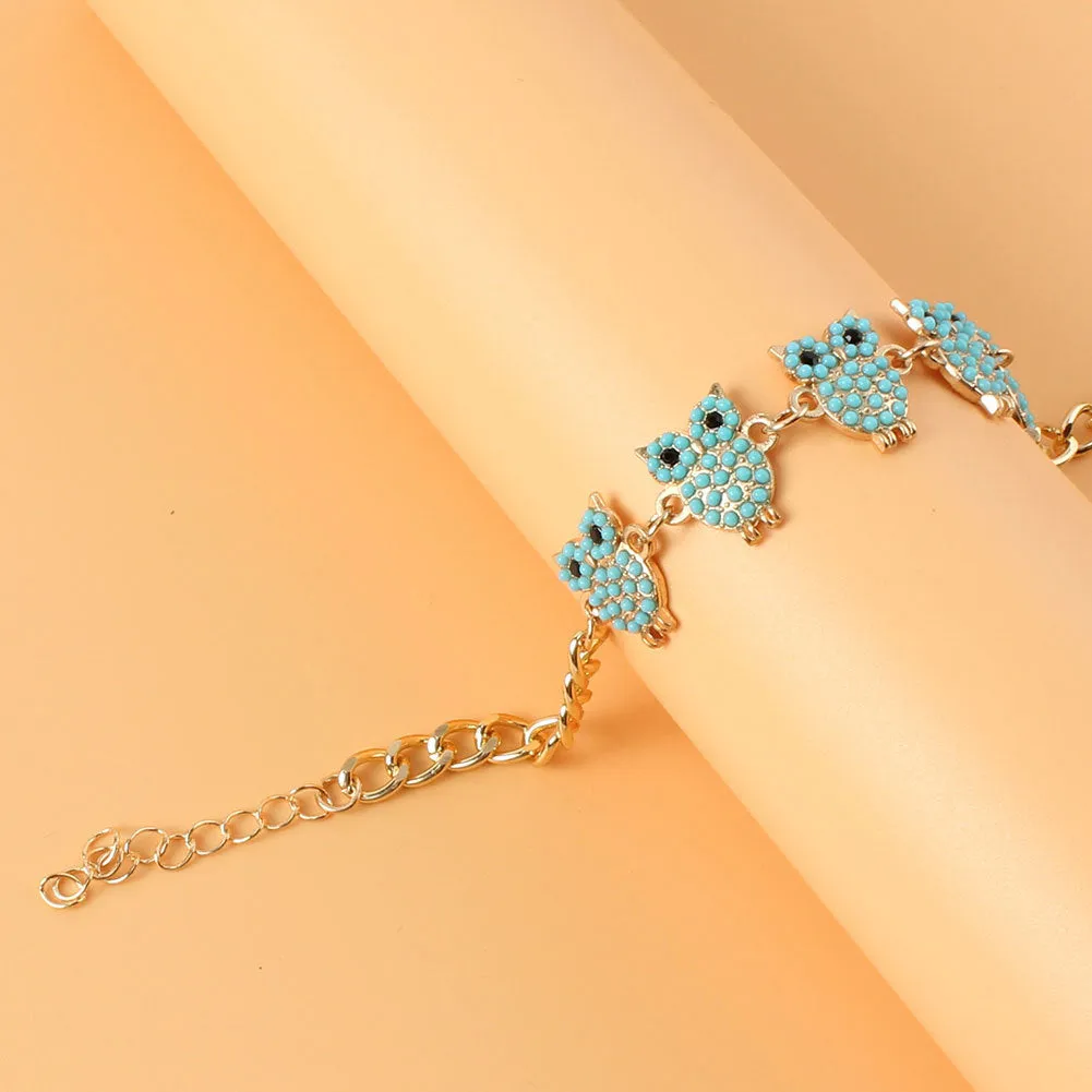Vintage Alloy Owl Pendant Anklet Anklet