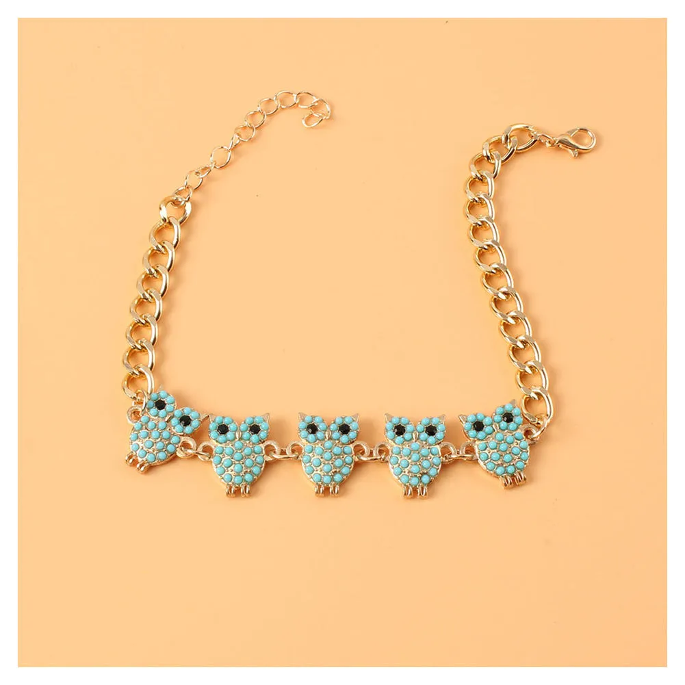 Vintage Alloy Owl Pendant Anklet Anklet