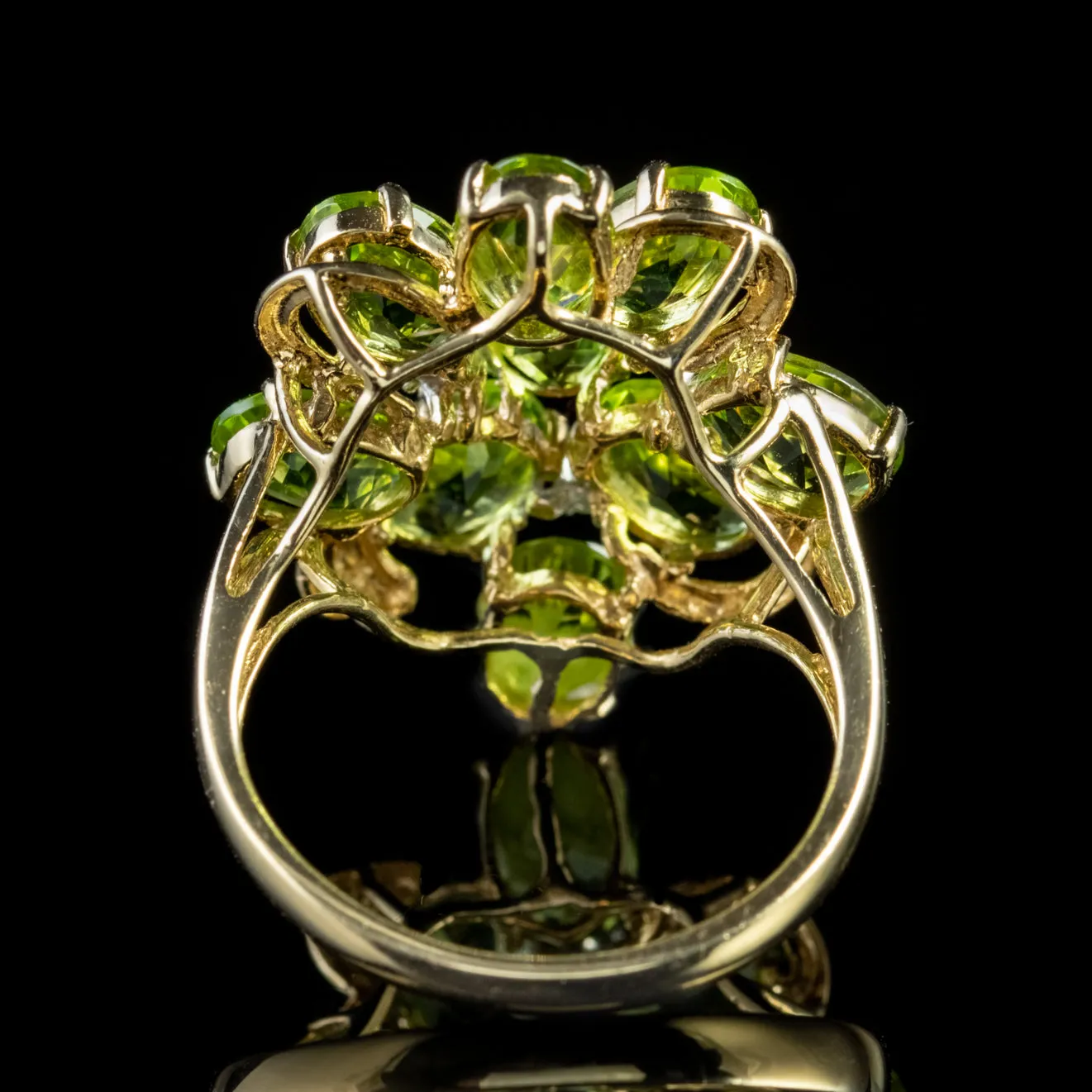 Vintage Peridot Diamond Cluster Ring 14Ct Gold Circa 1960