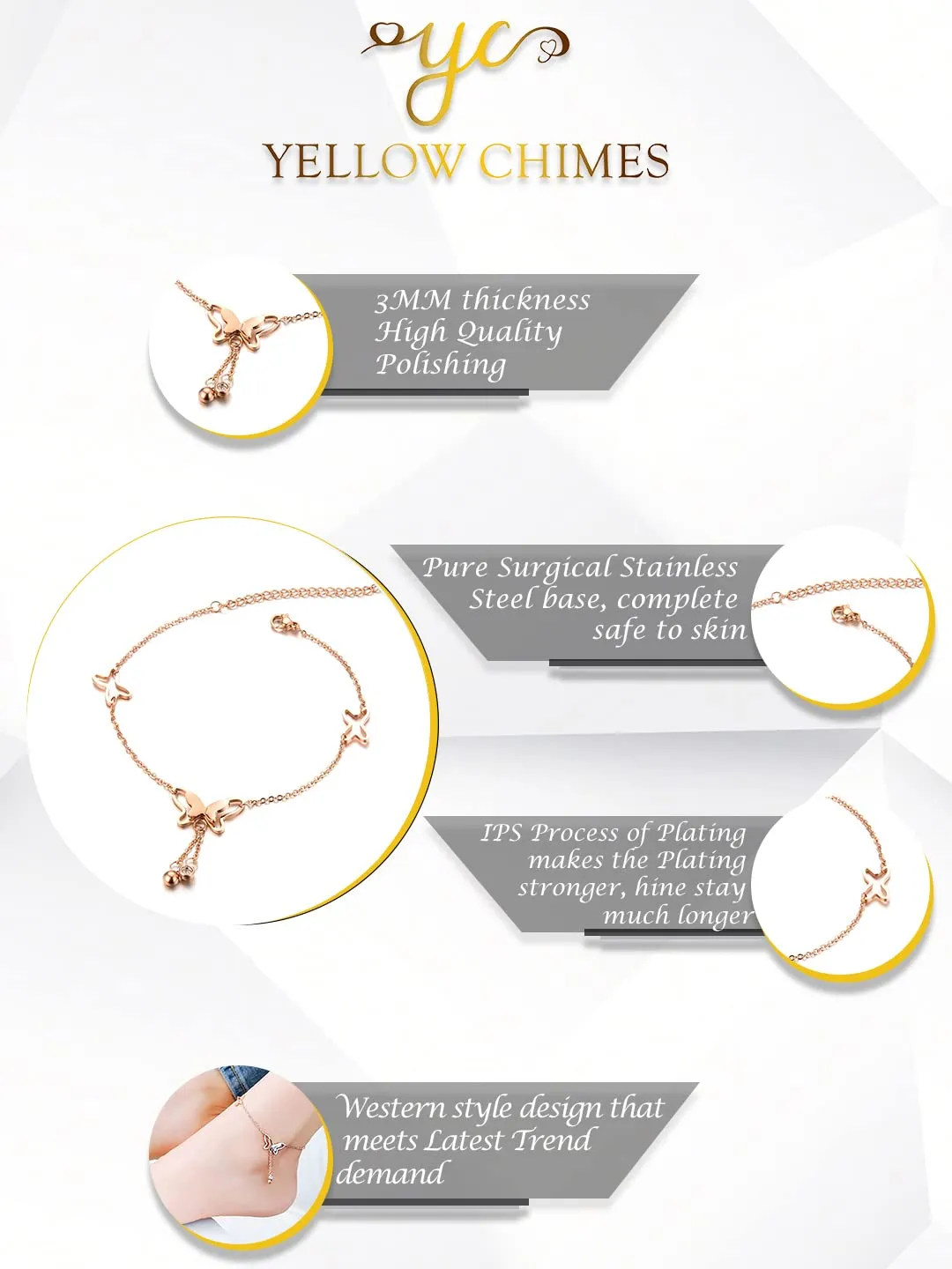 Yellow Chimes Anklets for Women Charm Hagging inter-linked Chain Style Chic Anklet for Women and Girls (AK 8)