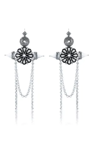 Yellow Chimes Designer Antique Afghani Kashmiri Style Tribal Lightweight Oxidized Silver Long Chain Dangle Earrings for Women and Girls (White)